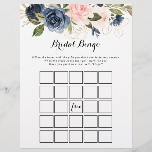 Elegant Winter Floral Bridal Bingo Game