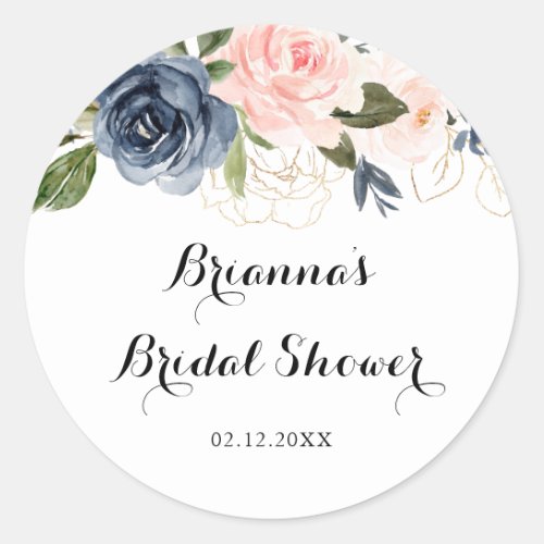 Elegant Winter Floral Bridal Shower Favor Classic Round Sticker