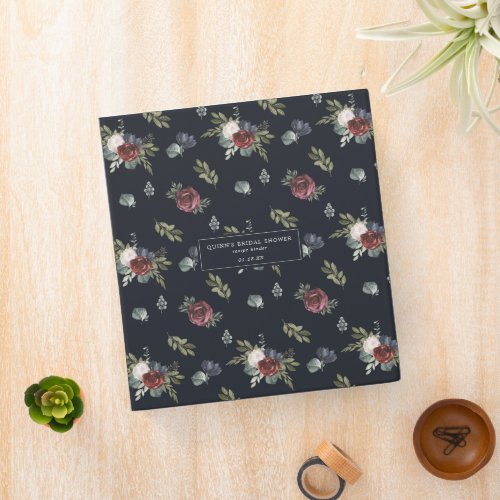 Elegant Winter Floral  Bridal Shower Recipe 3 Ring Binder