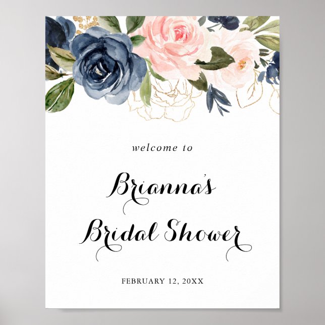 Elegant Winter Floral Bridal Shower Welcome Poster (Front)