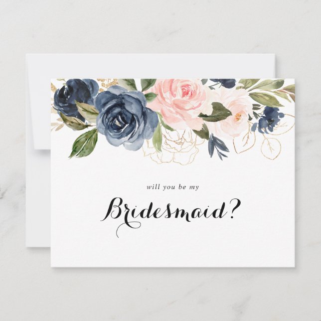 Elegant Winter Floral Bridesmaid Proposal Note Card (Front)