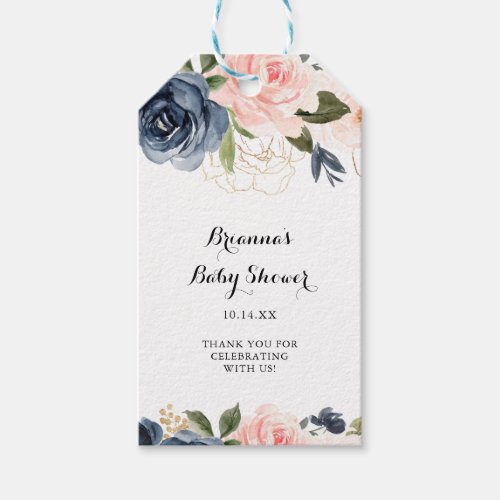 Elegant Winter Floral Calligraphy Baby Shower Gift Tags