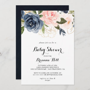 Elegant Winter Floral Calligraphy Baby Shower Invitation