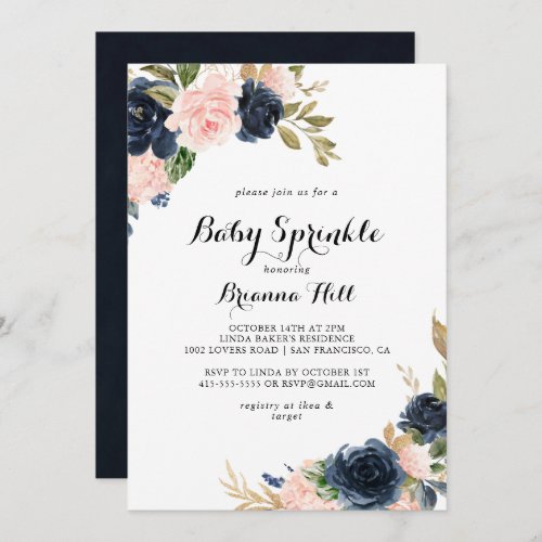 Elegant Winter Floral Calligraphy Baby Sprinkle Invitation
