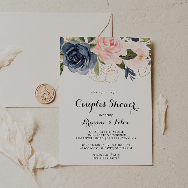 Elegant Winter Floral Calligraphy Couples Shower Invitation (Creator Uploaded)
