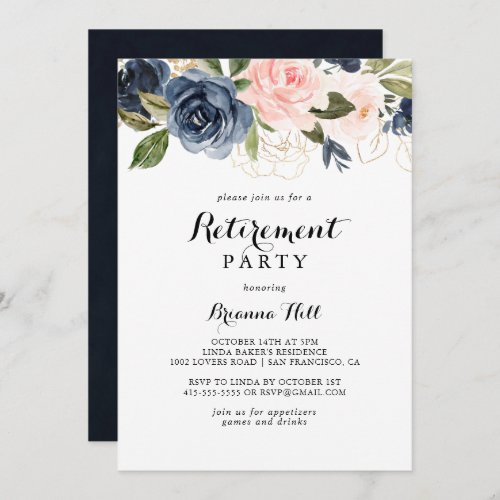 Elegant Winter Floral Calligraphy Retirement Party Invitation