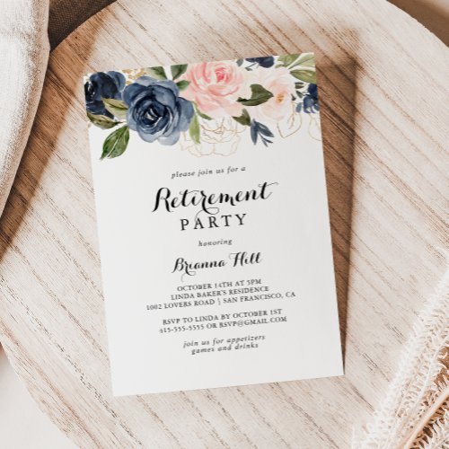 Elegant Winter Floral Calligraphy Retirement Party