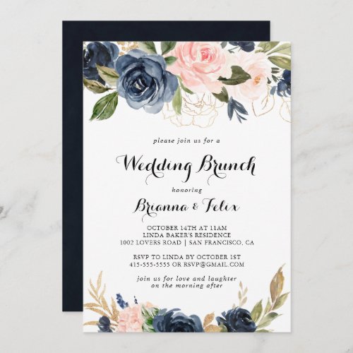 Elegant Winter Floral Calligraphy Wedding Brunch Invitation