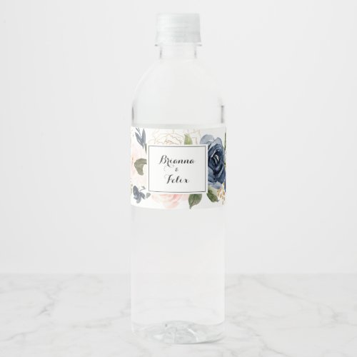 Elegant Winter Floral Calligraphy Wedding Water Bottle Label