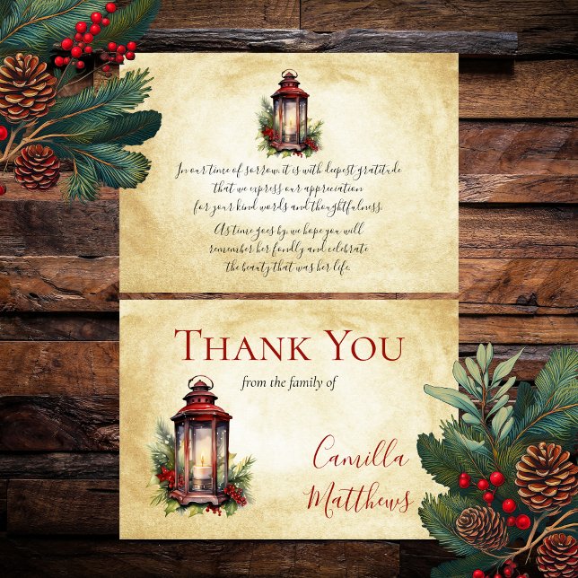 Elegant Winter Floral Candle Bereavement Thank You (Elegant Winter Floral and Candle Lantern Arrangement Bereavement Thank You Card)