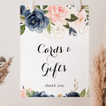 Elegant Winter Floral Cards and Gifts Sign<br><div class="desc">This elegant winter floral cards and gifts sign is perfect for a modern wedding or bridal shower. The design features beautiful hand-painted dark blue, blue, navy, pink , blush, gold flowers and green foliage, bunched into elegant bouquets. Make the line of text at the bottom of the sign your own...</div>
