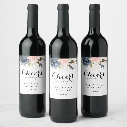 Elegant Winter Floral Cheers Wedding Wine Labels