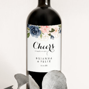 Elegant Winter Floral Cheers Wedding Wine Labels