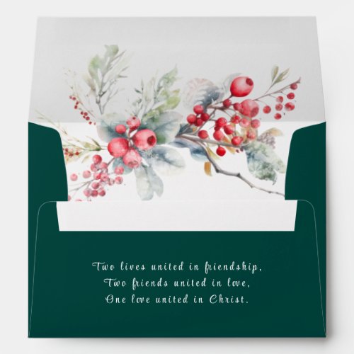 Elegant Winter Floral Christian Wedding Dark Green Envelope