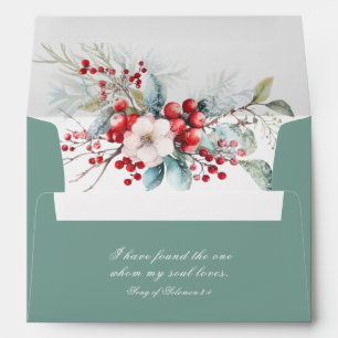 Elegant Winter Floral Christian Wedding Sage Green Envelope