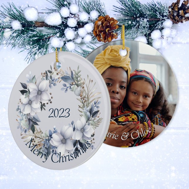 Elegant Winter Floral Christmas Ceramic Ornament (Creator Uploaded)
