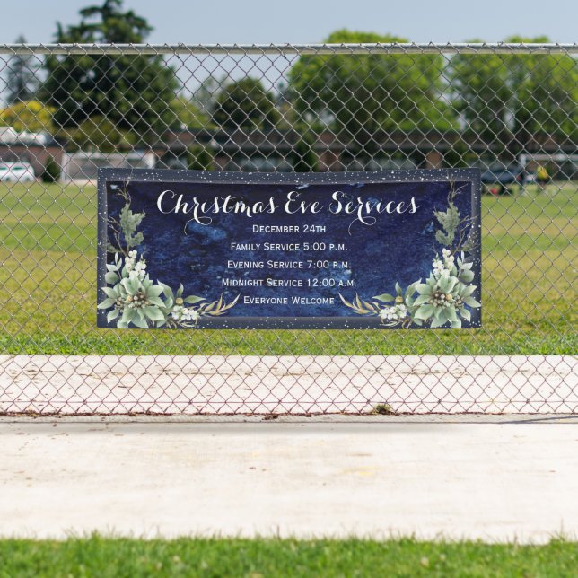 Elegant Winter Floral Christmas Church Service Banner (Insitu)