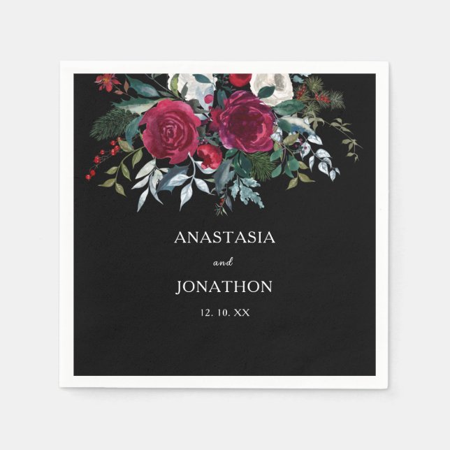 Elegant Winter Floral Christmas Wedding  Napkins (Front)