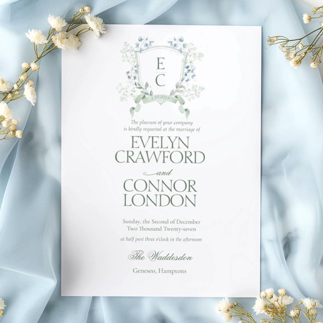 Elegant winter Floral Crest Wedding Invitation (Creator Uploaded)