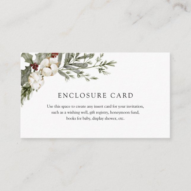 Elegant Winter Floral Enclosure Card (Front)