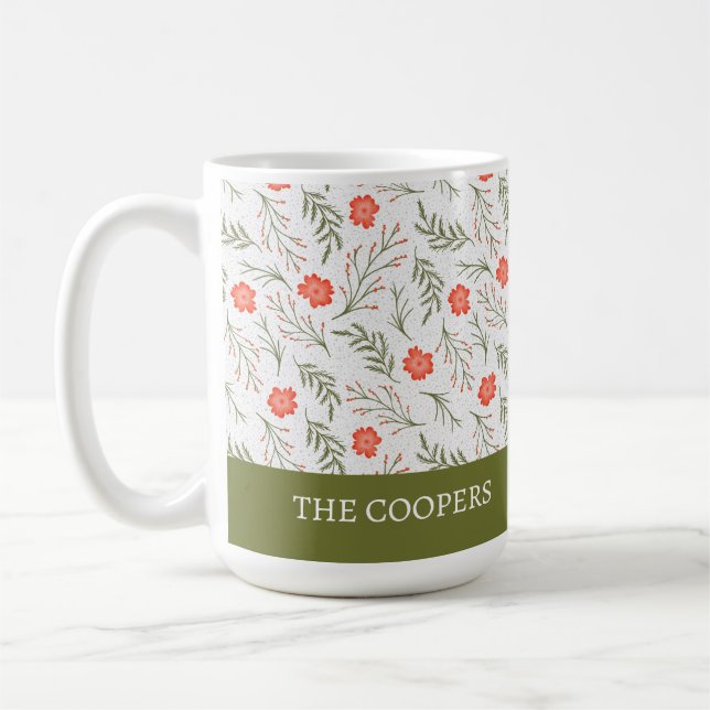 Elegant Winter Floral Festive Holiday Coffee Mug (Left)