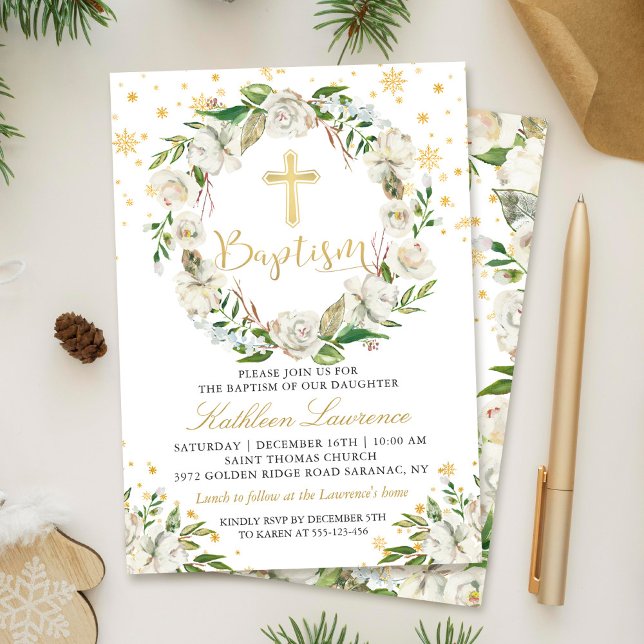 Elegant Winter Floral Girl Baptism Invitation (Creator Uploaded)