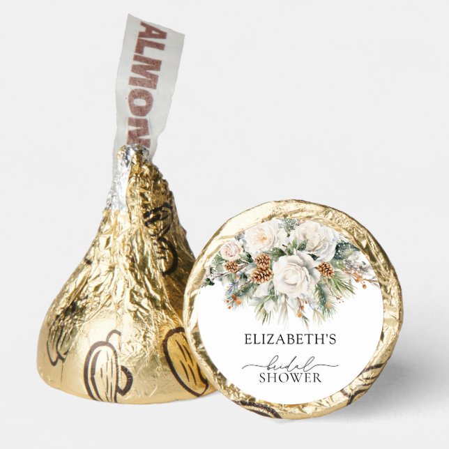 Elegant Winter Floral Greenery Bridal Shower Hershey®'s Kisses® (Front)