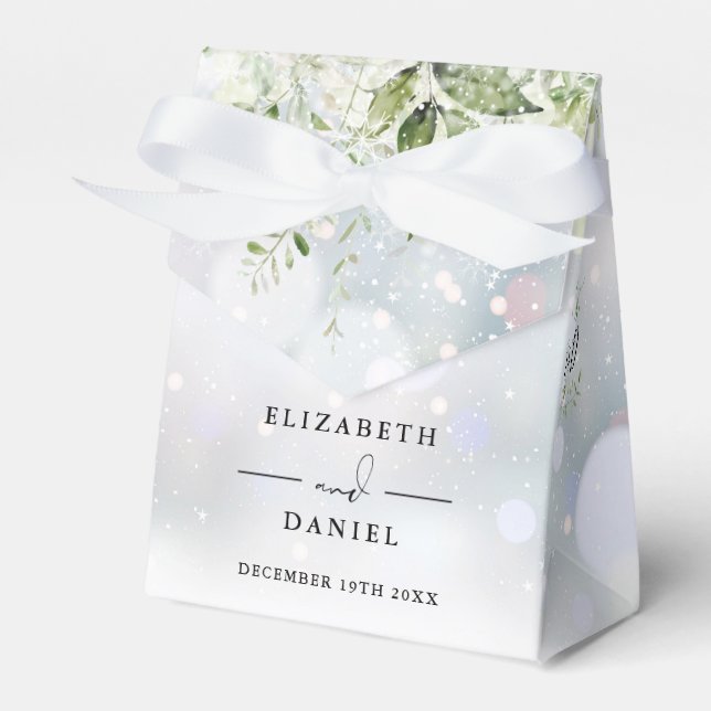Elegant Winter Floral Greenery Wedding Favor Boxes (Front Side)