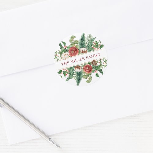 Elegant Winter Floral Holiday Classic Round Sticker