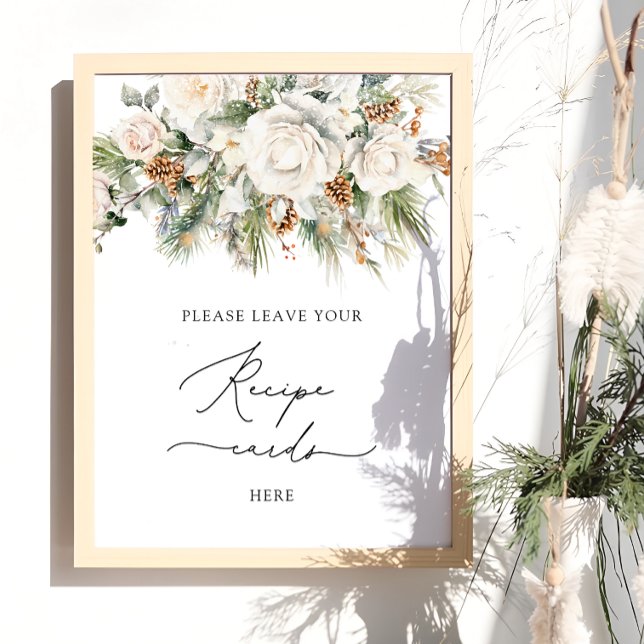 Elegant Winter Floral Leave Your Recipe Card Here Poster (Creator Uploaded)