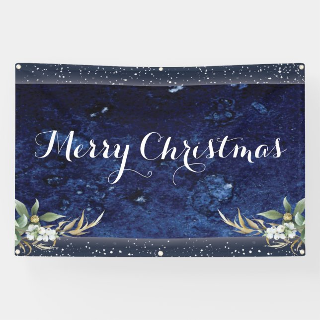 Elegant Winter Floral Merry Christmas Banner (Horizontal)