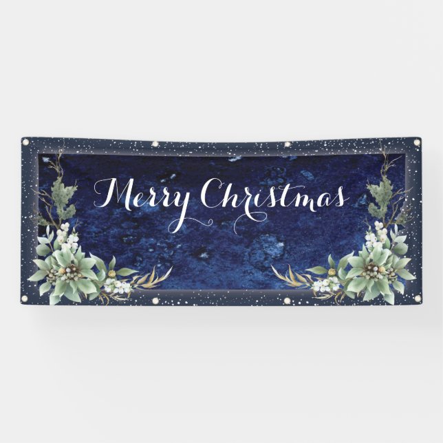 Elegant Winter Floral Merry Christmas Banner (Horizontal)