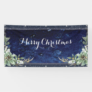 Elegant Winter Floral Merry Christmas Banner