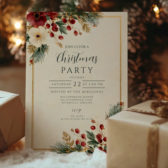 Elegant Winter Floral Merry Christmas Invitation (Creator Uploaded)