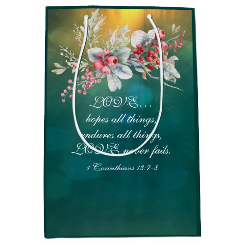 Elegant Winter Floral on Green Bible Wedding Medium Gift Bag