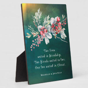 Elegant Winter Floral on Green Christian Wedding Plaque