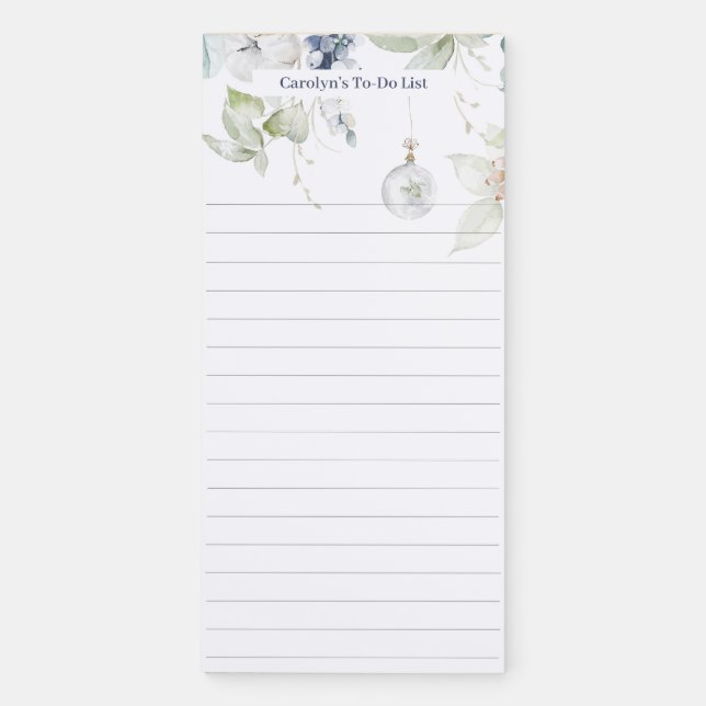 Elegant Winter Floral Personalized Magnetic Magnetic Notepad (Front)