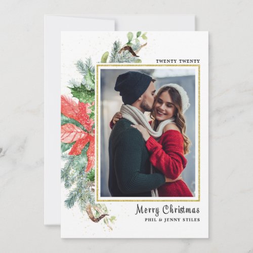 Elegant Winter Floral Photo Christmas Card