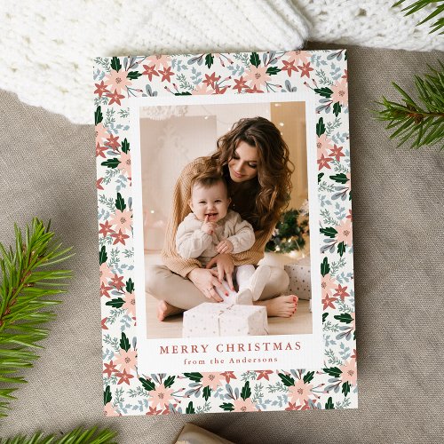 Elegant Winter Floral Photo Holiday Card