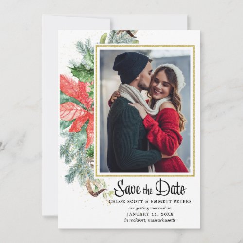Elegant Winter Floral Photo Save The Date