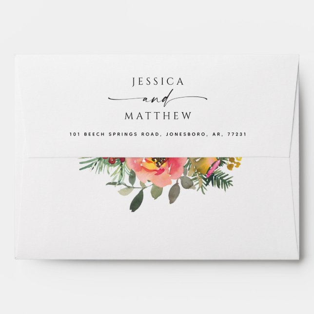 Elegant Winter Floral Pine | Christmas Holiday Envelope (Back (Top Flap))