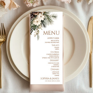 Elegant Winter Floral Pine Trees Wedding Menu