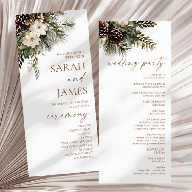 Elegant Winter Floral Pine Trees Wedding Program (Creator Uploaded)