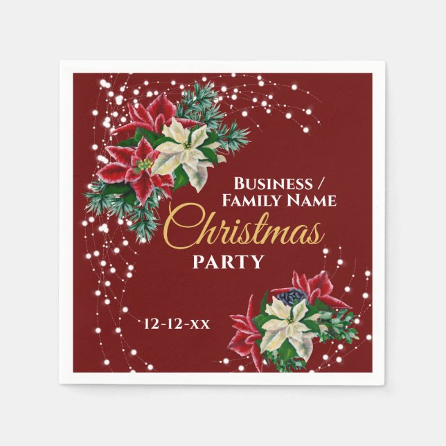 Elegant Winter Floral Poinsettia Party Red Napkins (Front)