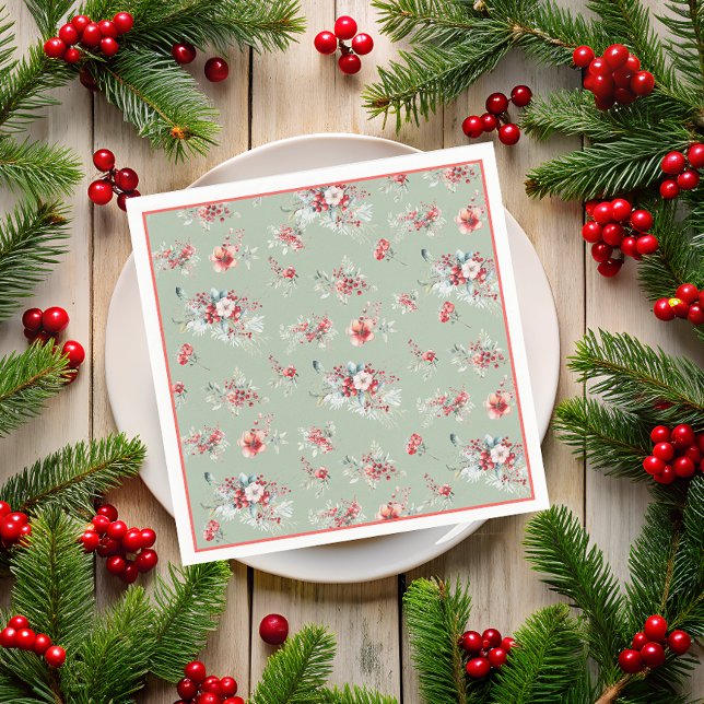 Elegant Winter Floral Red and Green Bridal Shower Napkins (Creator Uploaded)