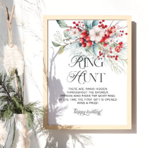 Elegant Winter Floral Ring Hunt Bridal Shower Game Poster