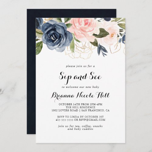 Elegant Winter Floral Sip and See Invitation