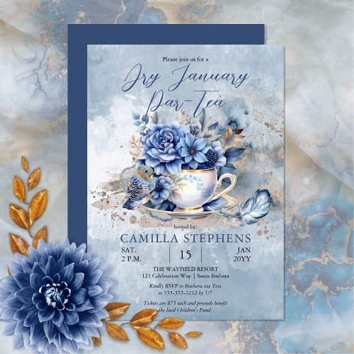 Elegant Winter Floral Teacup Dry January Par_Tea Invitation