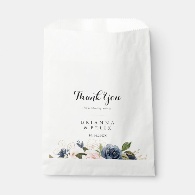 Elegant Winter Floral Thank You Wedding Favor Bag (Front)