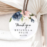 Elegant Winter Floral Thank You Wedding Favor Classic Round Sticker<br><div class="desc">This elegant winter floral thank you wedding favor classic round sticker is perfect for a modern wedding. The design features beautiful hand-painted dark blue, blue, navy, pink , blush, gold flowers and green foliage, bunched into elegant bouquets. Make the sticker labels your own by including your names, the event (if...</div>
